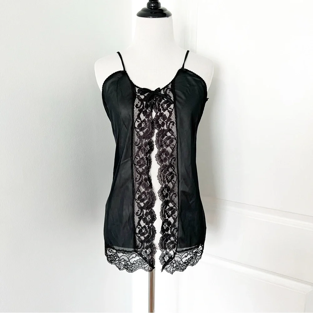 Vintage Elegant Black Lace Tie Front Camisole Top - Medium - Picture 1 of 5